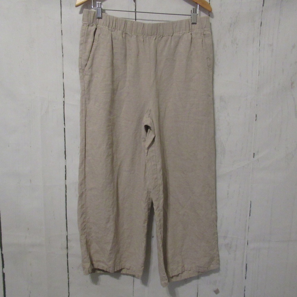Eileen Fisher Pants M Pull On Organic Linen High Rise Wide Leg Crop Lagenlook